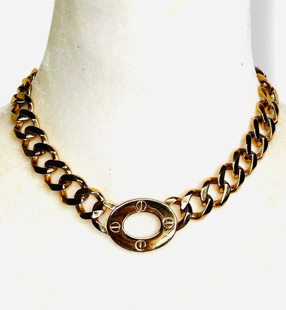 Express Chunky Choker Necklace Gold Tone Chain Oval Center
